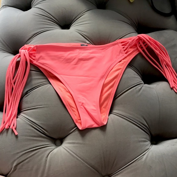 Aerie Neon Coral Colored Bikini Bottom, side ties - Picture 1 of 5
